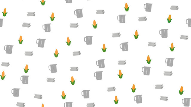Seamless pattern of corn cobs and measuring cups