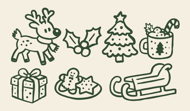 Hand drawn Christmas doodle set vector illustration