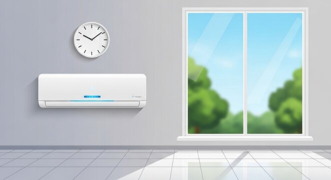 Modern air conditioning unit mounted near window