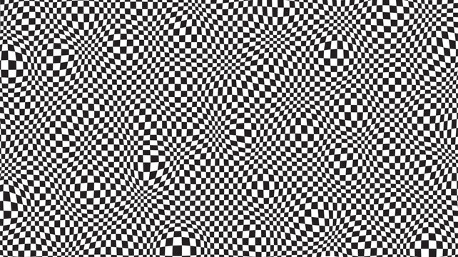 abstract black and white distorted checkered pattern texture background
