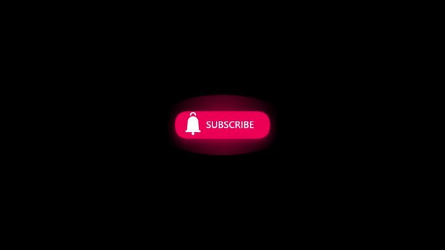 Animated subscribe button with notification bell icon glowing on black background