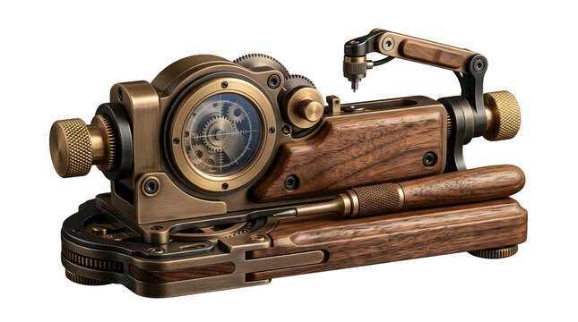 Intricate vintage brass mechanical calculator with gears and dials in detailed close-up, concept for financial investment strategies, workflow optimization and automated systems integration