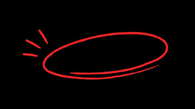 Red hand drawn circle highlight animation, doodle oval focus frame, isolated video overlay element   