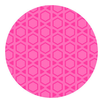 Hexagonal weave lattice pattern flat vector illustration graphic design element. Pink hexagon geometric lattice grid inside circular frame isolated white background presentation web sticker decorative