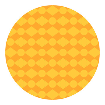 Rhombus dot grid pattern flat vector illustration graphic design element. Yellow rhombus geometric pattern combined circle dots inside round frame isolated white background web UI banner graphic decor