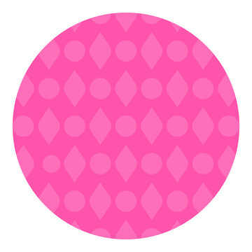 Rhombus circle row pattern flat vector illustration graphic design element. Pink alternating rhombus diamond circle dots pattern inside round frame isolated white background graphic design web element