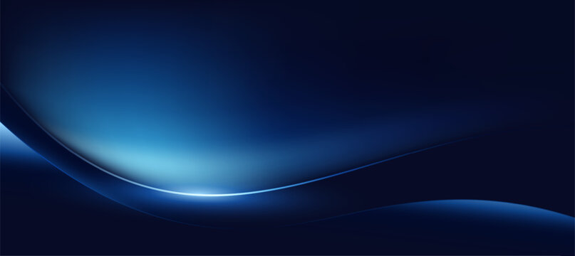 Modern Blue Curved Lines With Fluid Wave On Dark Background