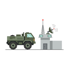 Obraz premium Military Vehicle and Communication Tower Illustration