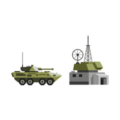 Obraz premium Military Vehicles & Radar Station Illustration on White