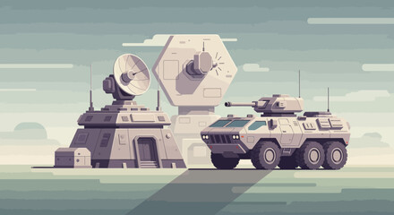 Obraz premium Military Vehicles and Radar Station Illustration