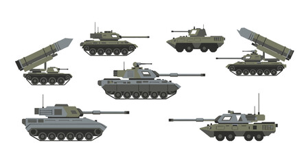 Obraz premium Military Vehicles Illustration: Tanks and Missile Launchers