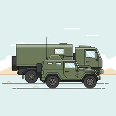 Obraz premium Military Vehicles Set: Armored Car and Cargo Truck Illustration