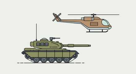 Obraz premium Military Vehicles: Tank and Helicopter Illustration