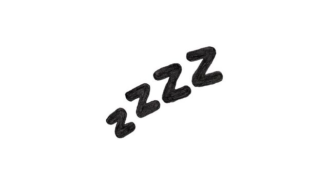 Black hand drawn zzz sleeping animation, doodle snore symbol graphic, isolated video overlay element   