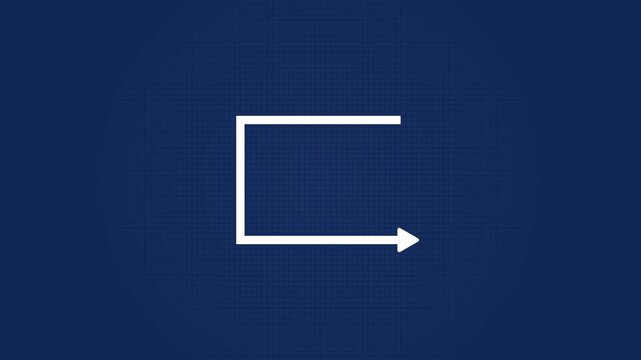 Minimalist white u-turn arrow animation on dark blue grid background, for navigation and, ui direction