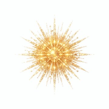 A vibrant and dazzling golden glitter explosion radiates outward from a central point