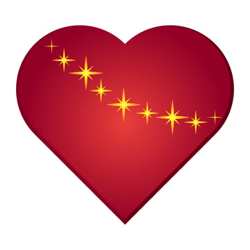 Valentines Day heart shape star wave arc love design element red gold. Rich red heart icon decorated curved arc line golden star sparkles isolated white background ideal romantic wedding stationery ma