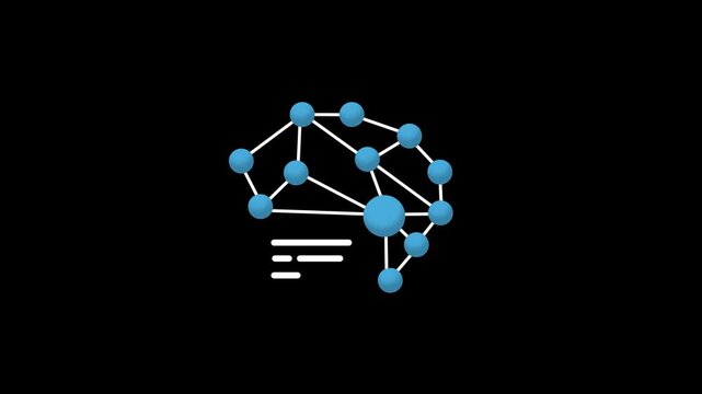Artificial intelligence digital brain network icon animation loop isolated on black background.
