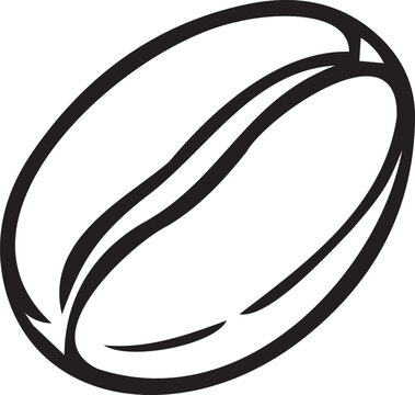 Roasted single coffee bean vector icon in black and white line art. Simple outline illustration for coffee shop logos, cafe menus, roasting packaging, KDP coloring, and sticker designs.