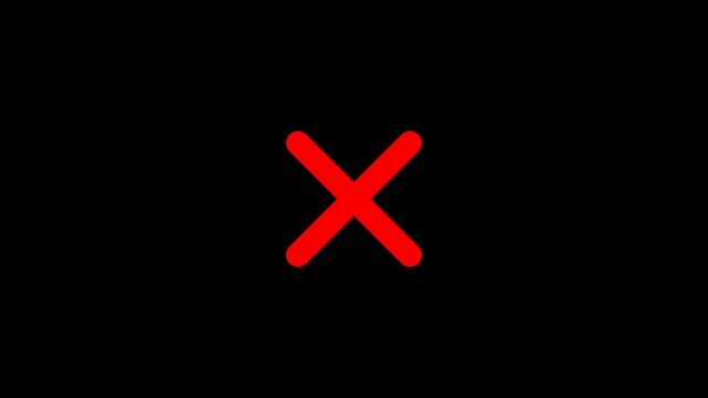 A bright red X mark sign indicates an error or cancellation on a plain white background
