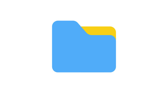 A blue folder icon with a yellow tab represents organization and file management in digital systems directory documents storage data information system