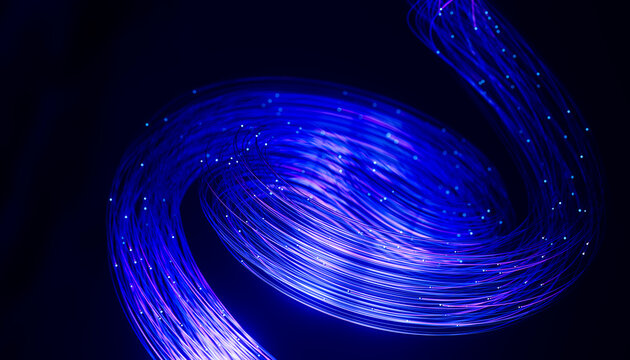 Spiral fiber vortex with radiant digital light trails 3D