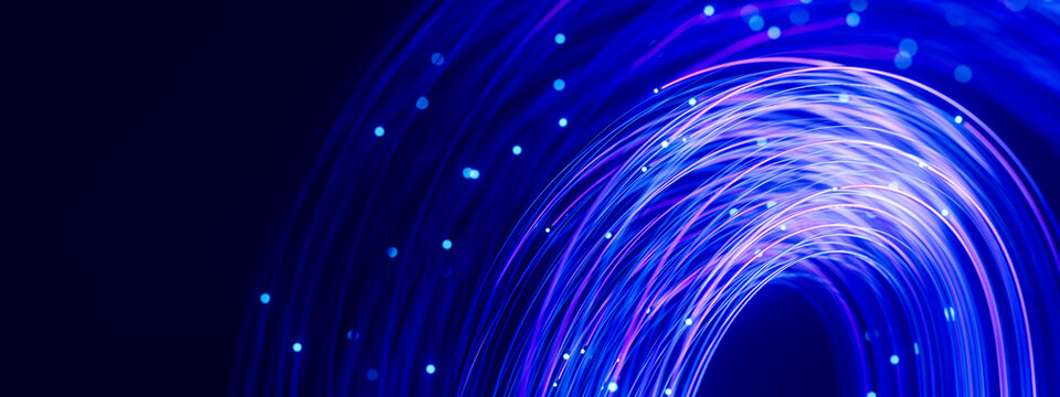 Radiant fiber curve with layered neon light streams 3D