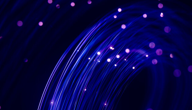 Minimal fiber sweep with violet particles and dark copy space 3D