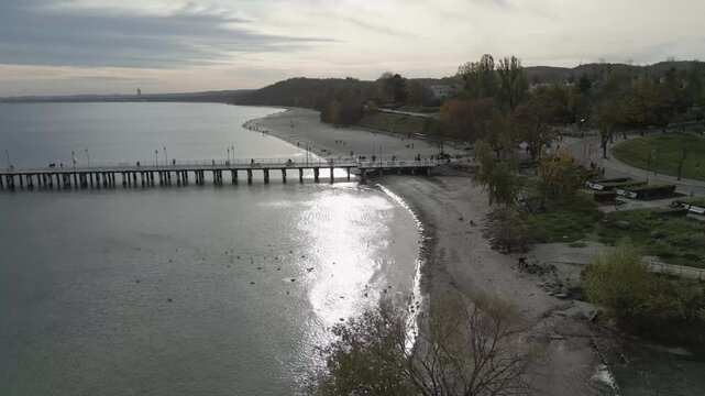 Gdynia Pier. aerial shot. Autumn