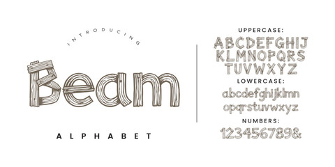 Beam Alphabet Wooden Texture Font Style Typography Design Vector Template © fourmonths