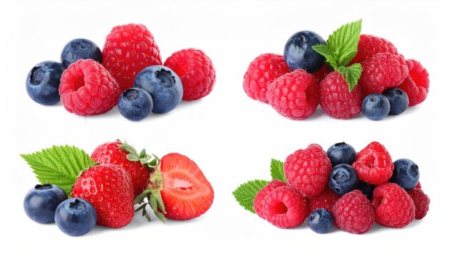 Mix of fresh berries isolated on white, collection