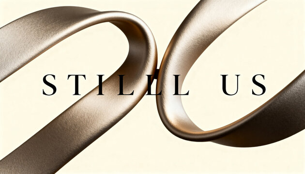 Commitment and lasting love wedding rings forming an infinity symbol with still us text for anniversary celebration and romantic relationship