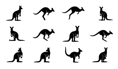 Fototapeta premium Cute Kangaroo Silhouette Collection with Australian Wildlife Poses