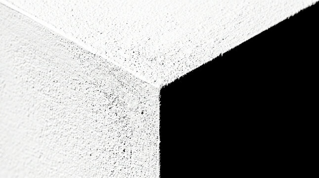 Extreme high contrast minimalist white plaster wall corner with sharp black diagonal shadow mockup