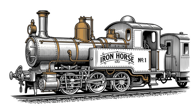 Vintage Steam Locomotive Train, Isolated