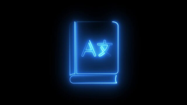 neon dictionary book translation icon for language learning, multilingual dictionary, text translation, vocabulary guide
