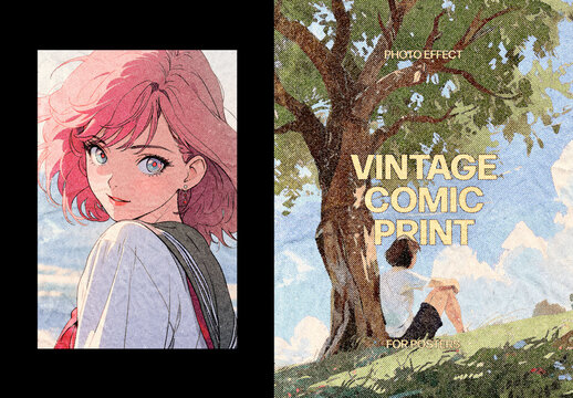 Vertical Vintage Comic Print Effect For Poster And Print Design