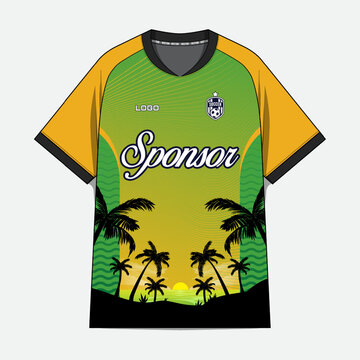 Tropical themed football jersey with palm silhouettes.