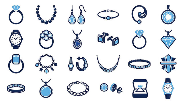 Jewelry accessories vector icon set for celebration and fashion design with transparent background