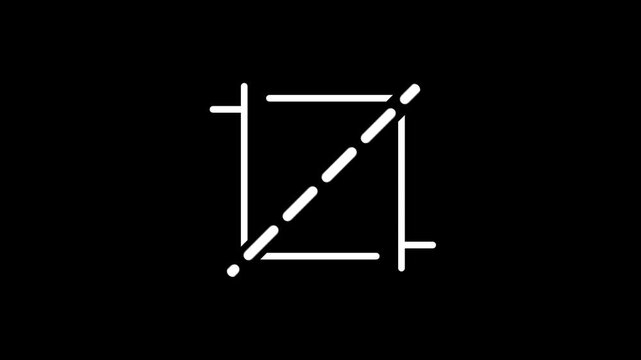 White dashed diagonal line crop tool icon with corner guides on a black background representing image cropping trimming and photo editing software