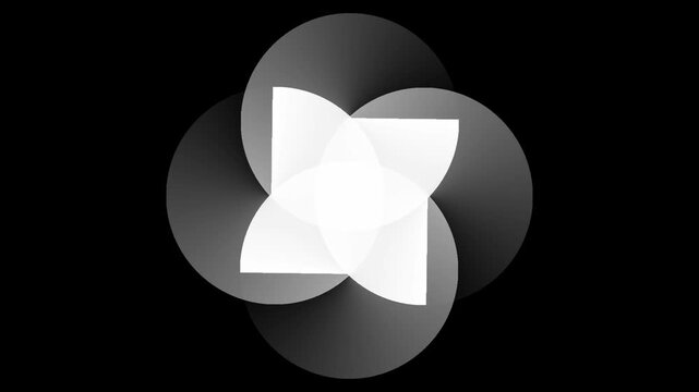 Abstract gray gradient logo made of interlocking rounded shapes forming a pinwheel swirl on a black background symbolizing teamwork and modern design