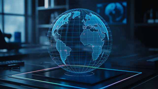 Global data network concept, holographic globe