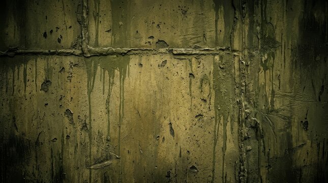 Grungy textured metal surface with dripping green patina