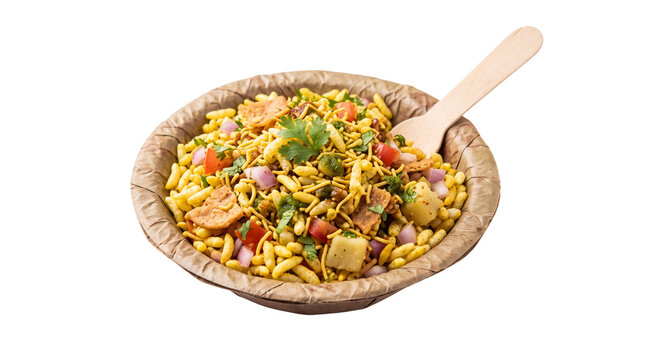 Crunchy Bhel Puri Mumbai Street Snack Isolated on White Background
