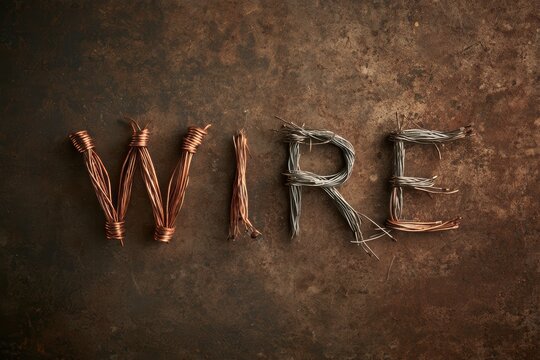 Wire word text made from metal material creating a rustic typography