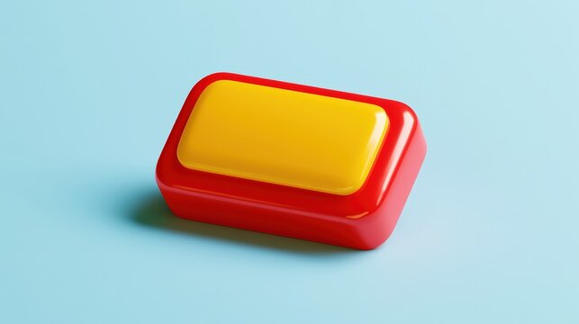 Red and yellow plastic container box isolated on light blue background