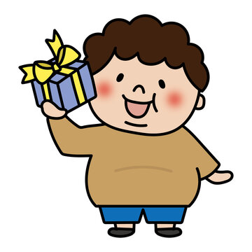 プレゼントをもらったぽっちゃりした天パの子供（男の子）
