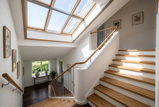 Skylight over staircase with  light composition from above