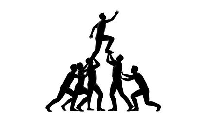 Fototapeta premium Teamwork silhouette vector graphic showing people working together to achieve corporate success and leadership goals