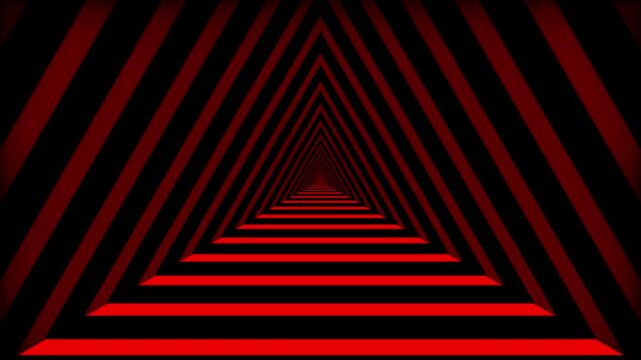 Abstract red and black striped triangle tunnel loop background, 3d geometric optical
